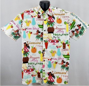Tropical Tiki Drinks Hawaiian Shirt- Made in USA- Cotton